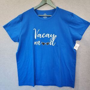 NWT Vacay Mood‎ T-shirt Womens Blue Sunglasses 2XL Short Sleeve Vacation Relax